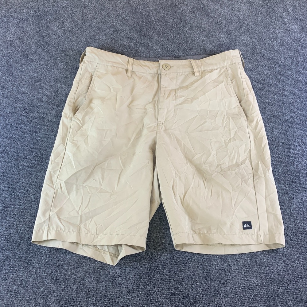 Quiksilver Chino Shorts Mens 30 Beige Logo Stretch Flat Front Slash Pockets